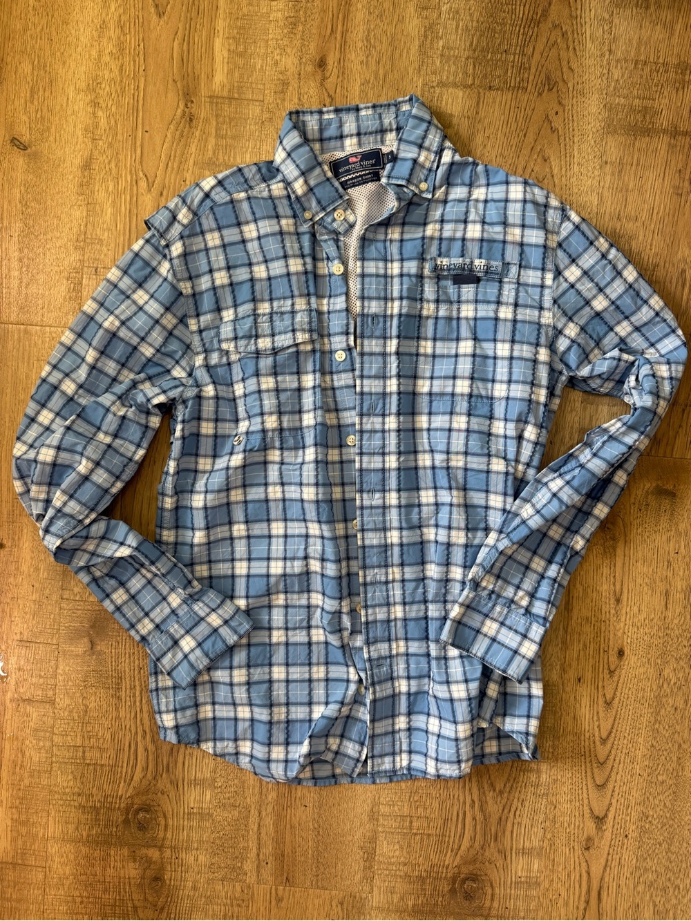 Vineyard Vines Blue and White Plaid Button-Down Shirt